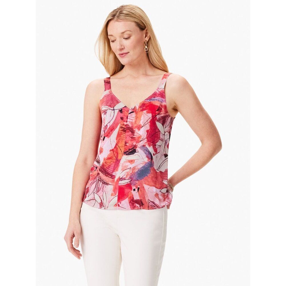 New NIC+ZOE Scribble Bouquet Crepe Cami in Pink Multi Size XL